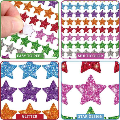 1500pcs / Pack Colorful Glitter Five-pointed Star Stickers Stationery Stickers