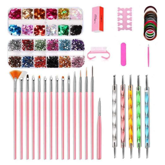 Nail Art Tools Set Nail Painting Pen Dotting Pen Filing Strip Rhinestone Butterfly Sequin Jewelry Set - Shello's Creative Boutique