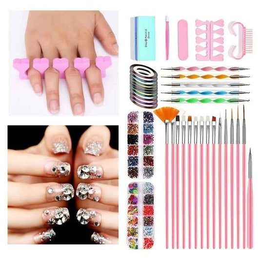 Nail Art Tools Set Nail Painting Pen Dotting Pen Filing Strip Rhinestone Butterfly Sequin Jewelry Set - Shello's Creative Boutique