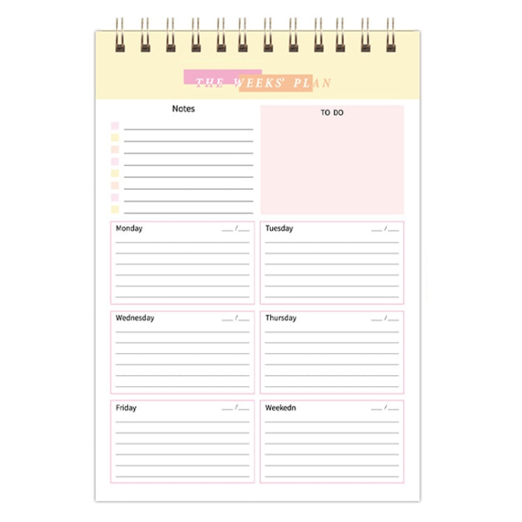A5 Weekly Planner Notebook Waterproof Planner Coiled Clocking Memo, Horizontal Colorful, Horizontal Pink, Vertical White, Vertical Yellow - Shello's Creative Boutique