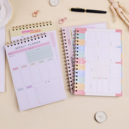 A5 Weekly Planner Notebook Waterproof Planner Coiled Clocking Memo, Horizontal Colorful, Horizontal Pink, Vertical White, Vertical Yellow - Shello's Creative Boutique