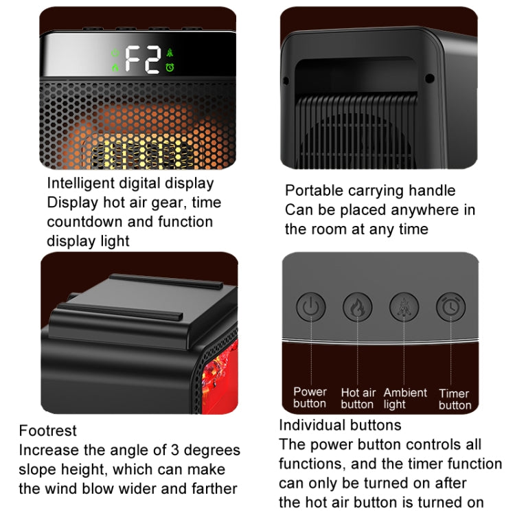 E03 Desktop PTC Heater Dynamic Flame Light Warmer, US Plug, EU Plug, UK Plug - Shello's Creative Boutique