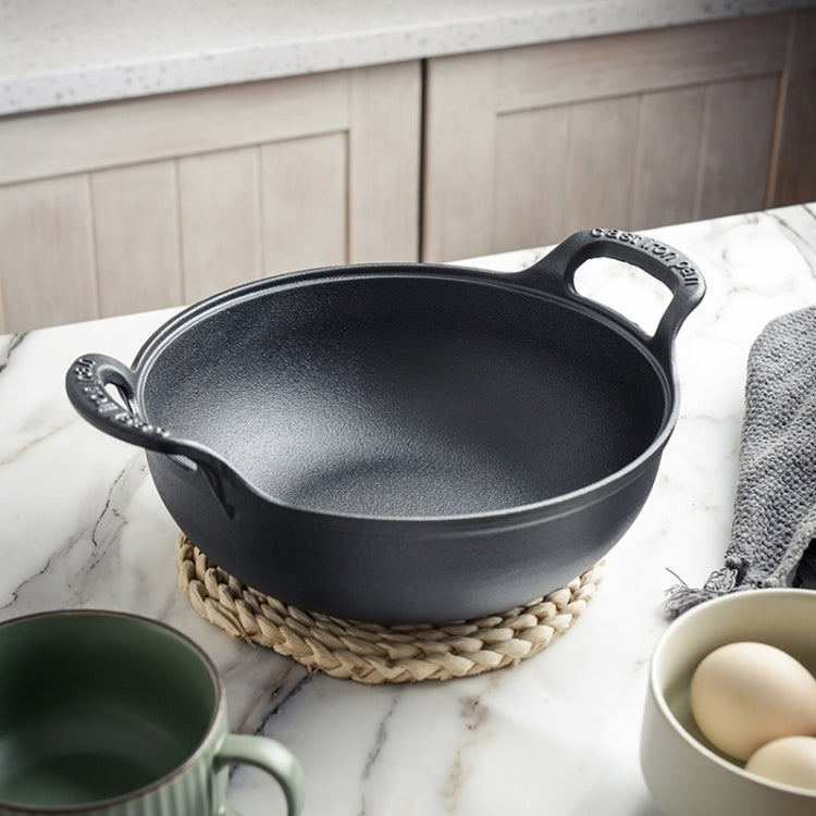 Cast Iron Frying Pan Stewpot Universal Uncoated Non-Stick Casserole, 20cm, 25cm, 27cm - Shello's Creative Boutique