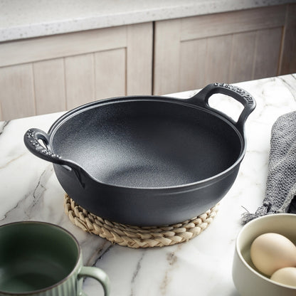 Cast Iron Frying Pan Stewpot Universal Uncoated Non-Stick Casserole, 20cm, 25cm, 27cm - Shello's Creative Boutique