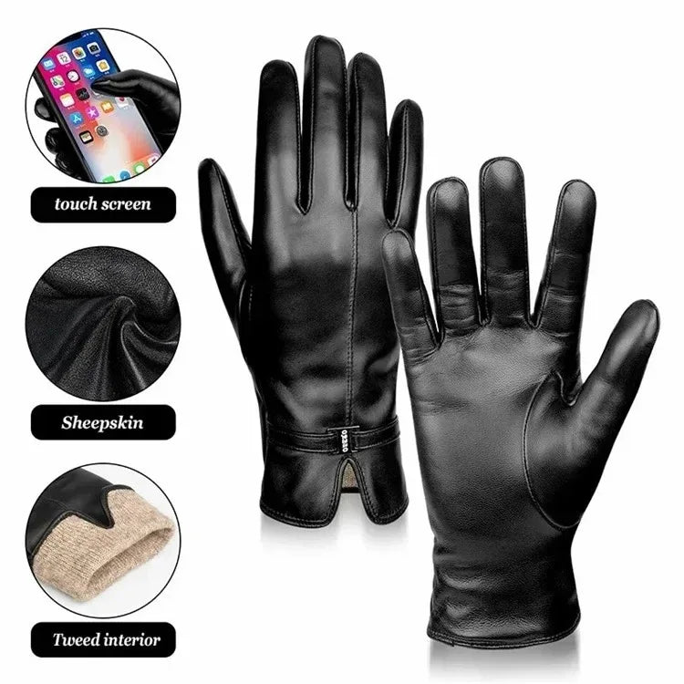 Women Sheepskin Wool Fleece Lined Windproof Warm Gloves Touchscreen Thick Snow Driving Gloves - Shello's Creative Boutique