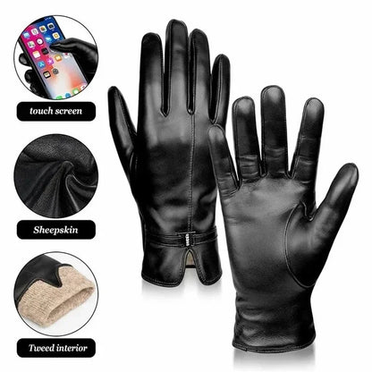 Women Sheepskin Wool Fleece Lined Windproof Warm Gloves Touchscreen Thick Snow Driving Gloves - Shello's Creative Boutique