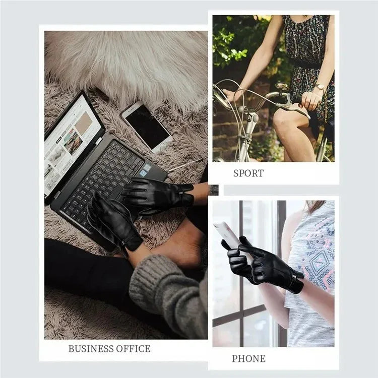 Women Sheepskin Wool Fleece Lined Windproof Warm Gloves Touchscreen Thick Snow Driving Gloves - Shello's Creative Boutique