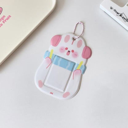 Hisocute Student Cartoon PVC Transparent Card Holder Cute Animal 3-Inch Idol Album Photo Card Case, White Bunny, Pink Bear, Green Frog