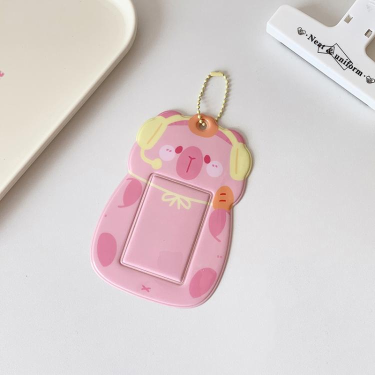 Hisocute Student Cartoon PVC Transparent Card Holder Cute Animal 3-Inch Idol Album Photo Card Case, White Bunny, Pink Bear, Green Frog