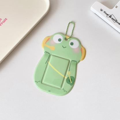 Hisocute Student Cartoon PVC Transparent Card Holder Cute Animal 3-Inch Idol Album Photo Card Case, White Bunny, Pink Bear, Green Frog