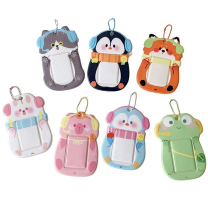 Hisocute Student Cartoon PVC Transparent Card Holder Cute Animal 3-Inch Idol Album Photo Card Case, White Bunny, Pink Bear, Green Frog