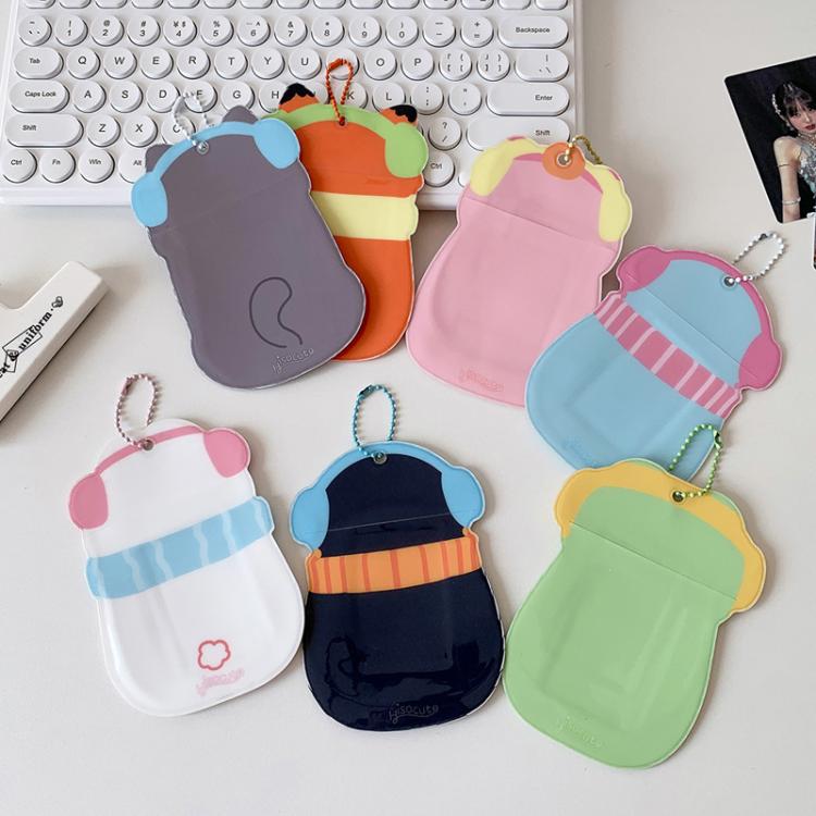 Hisocute Student Cartoon PVC Transparent Card Holder Cute Animal 3-Inch Idol Album Photo Card Case, White Bunny, Pink Bear, Green Frog