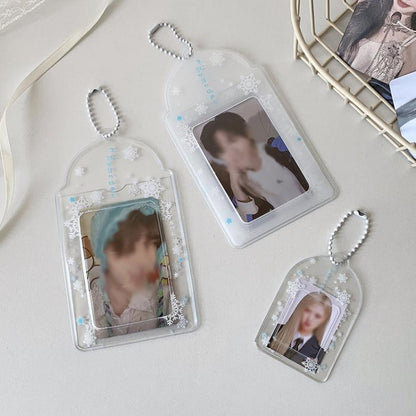 Hisocute Snowflake PVC Card Holder 1 inch 2 inch 3 inch Star Small Card Pendant Photo Case, Transparent Small, White Large