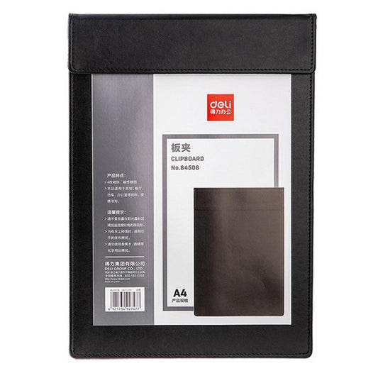 Deli 64506 A4 PU Leather Magnetic Clipboard - Premium Writing Board for Office & Meetings