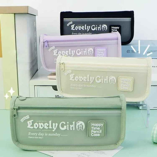 Cute Large Capacity Pencil Case with Transparent Front Pocket School Supplies Organizer