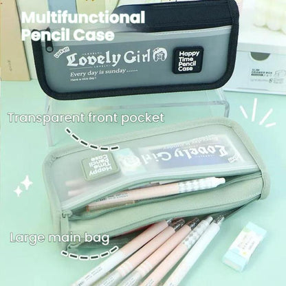 Cute Large Capacity Pencil Case with Transparent Front Pocket School Supplies Organizer - Shello's Creative Boutique
