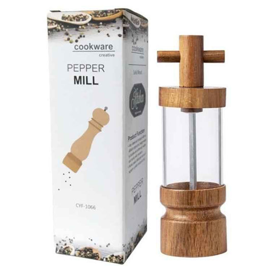 7 inch Manual Black Pepper Wood Grinder Transparent Acrylic Pepper Seasoning Bottle - Shello's Creative Boutique