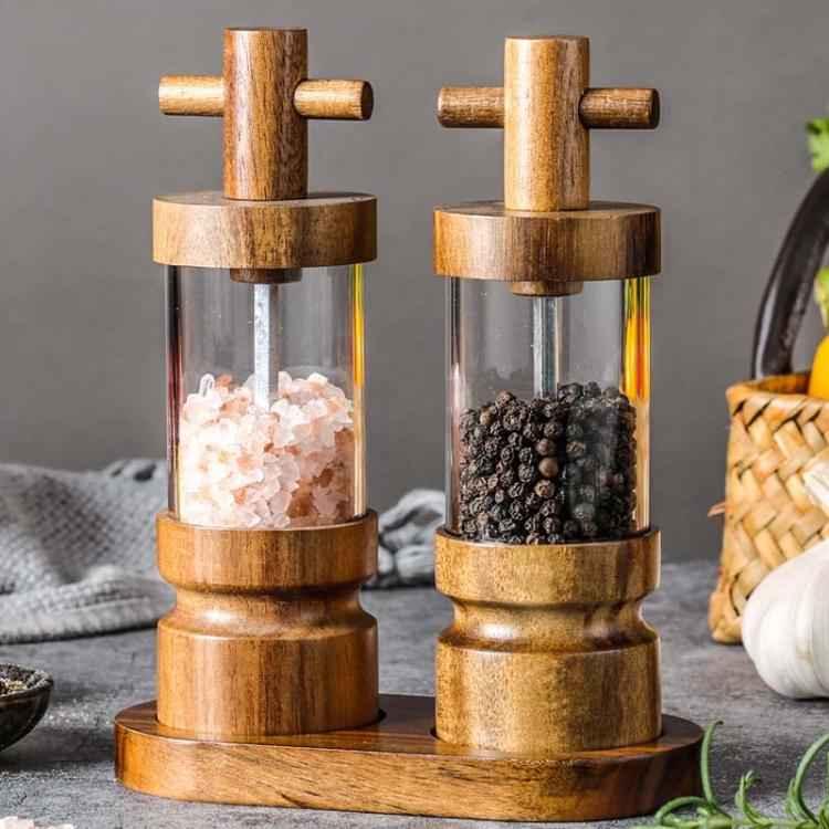 7 inch Manual Black Pepper Wood Grinder Transparent Acrylic Pepper Seasoning Bottle - Shello's Creative Boutique