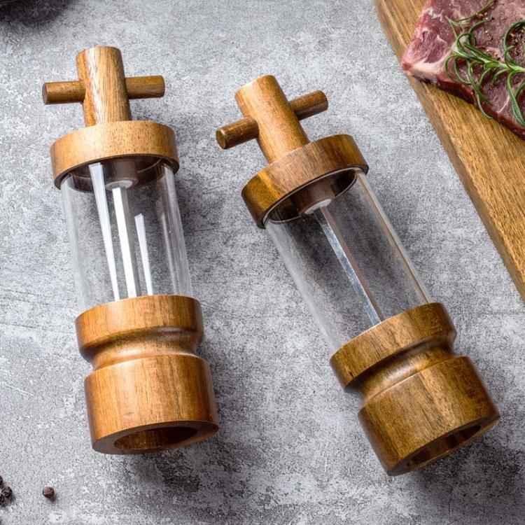 7 inch Manual Black Pepper Wood Grinder Transparent Acrylic Pepper Seasoning Bottle - Shello's Creative Boutique