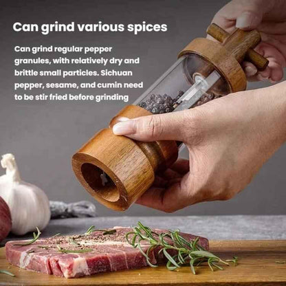 7 inch Manual Black Pepper Wood Grinder Transparent Acrylic Pepper Seasoning Bottle - Shello's Creative Boutique