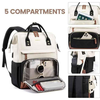 Women Business Laptop Backpack with USB Charging Port & Luggage Strap - Fits 15.6 Inch Laptop for Work, College, Office, and Commuting - Shello's Creative Boutique