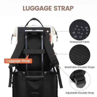 Women Business Laptop Backpack with USB Charging Port & Luggage Strap - Fits 15.6 Inch Laptop for Work, College, Office, and Commuting - Shello's Creative Boutique