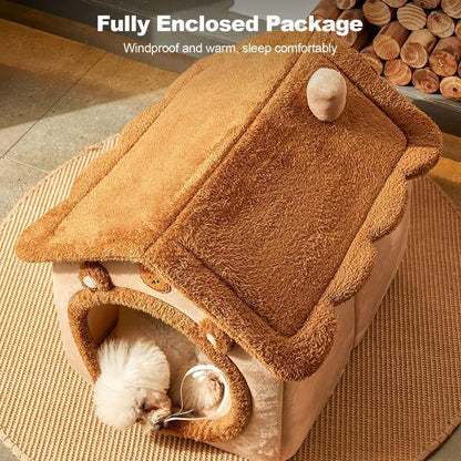 Enclosed Cat Bed - Washable Warm Cave Style Pet House All Seasons - Shello's Creative Boutique