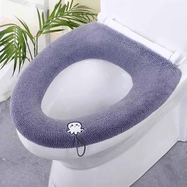 Thicker Bathroom Toilet Seat Cover Pads - Soft Warmer Toilet Seat Cushion Cover Stretchable Washable Cloth eprolo