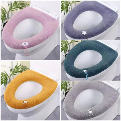 Thicker Bathroom Toilet Seat Cover Pads - Soft Warmer Toilet Seat Cushion Cover Stretchable Washable Cloth eprolo