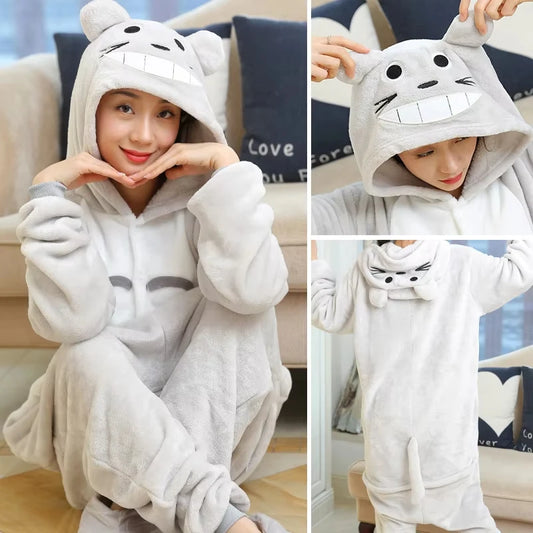Totoro Panda Cartoon Onesies Kids Children Animal Pajamas Jumpsuits Women Men Sleepwear Onepiece Anime Cosplay Costumes eprolo
