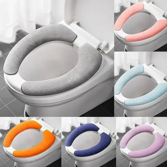 Universal Toilet Seat Cover Soft Closestool Paste Solid Color Toilet Sticky Seat Pad Washable Bathroom Warmer Seat Lid Cover Pad eprolo