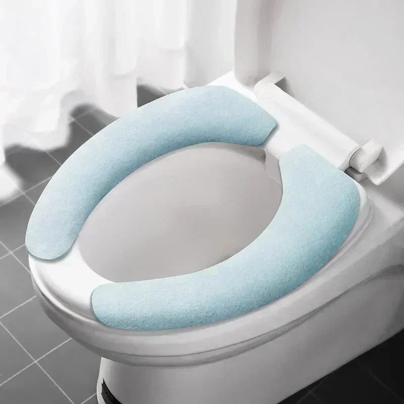 Universal Toilet Seat Cover Soft Closestool Paste Solid Color Toilet Sticky Seat Pad Washable Bathroom Warmer Seat Lid Cover Pad eprolo