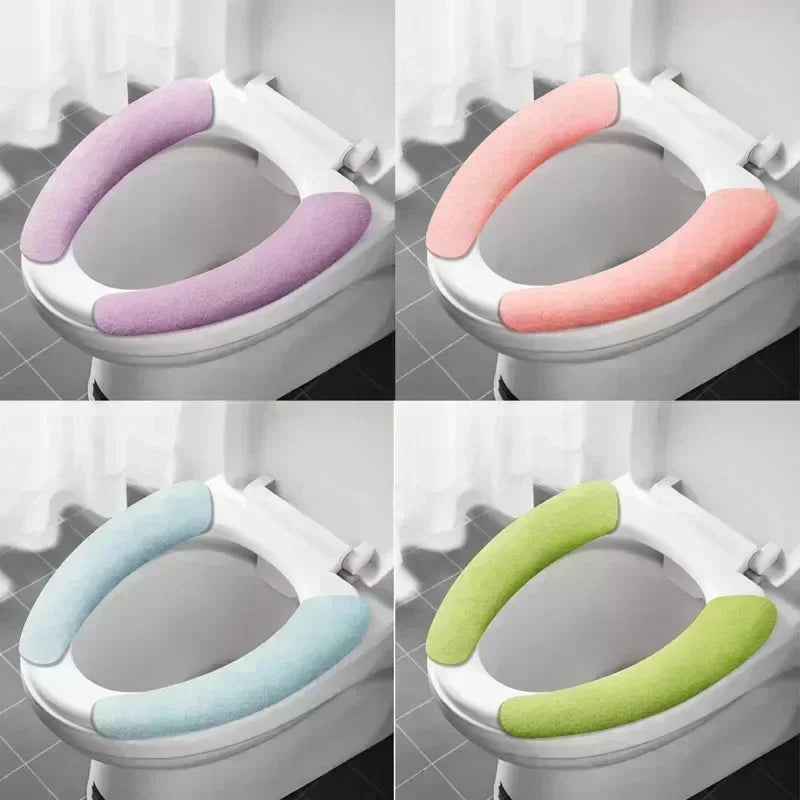 Universal Toilet Seat Cover Soft Closestool Paste Solid Color Toilet Sticky Seat Pad Washable Bathroom Warmer Seat Lid Cover Pad eprolo