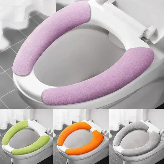 Universal Toilet Seat Cover Soft Closestool Paste Solid Color Toilet Sticky Seat Pad Washable Bathroom Warmer Seat Lid Cover Pad eprolo