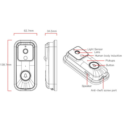 Anytek B60 720P Smart WiFi Video Visual Doorbell, Support APP Remote & PIR Detection & TF Card SUNSKY