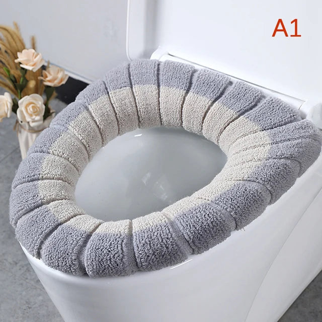 Warm Toilet Seat Cover Mat Bathroom Toilet Pad Cushion with Handle Thicker Soft Washable Closestool Warmer Accessories eprolo