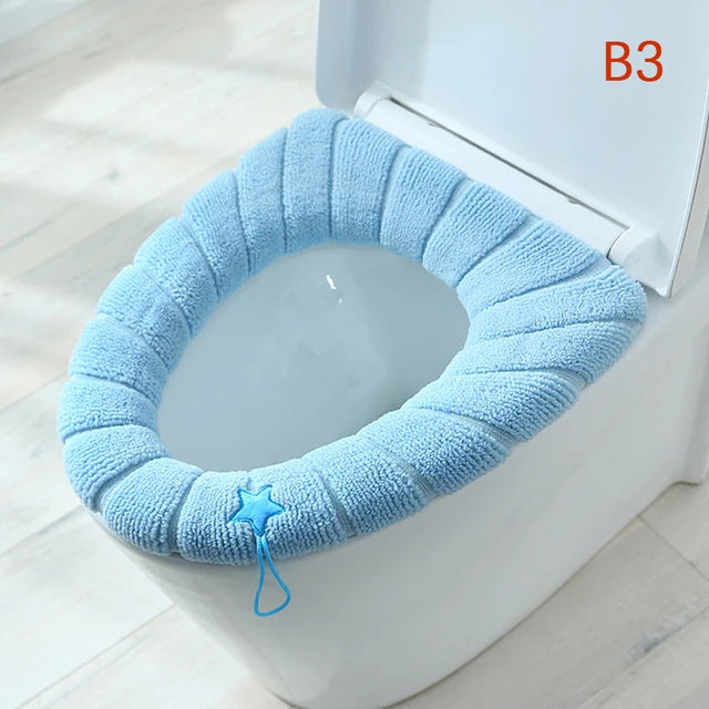 Warm Toilet Seat Cover Mat Bathroom Toilet Pad Cushion with Handle Thicker Soft Washable Closestool Warmer Accessories eprolo