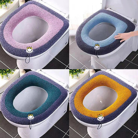 Warm Toilet Seat Cover Mat Bathroom Toilet Pad Cushion with Handle Thicker Soft Washable Closestool Warmer Accessories eprolo