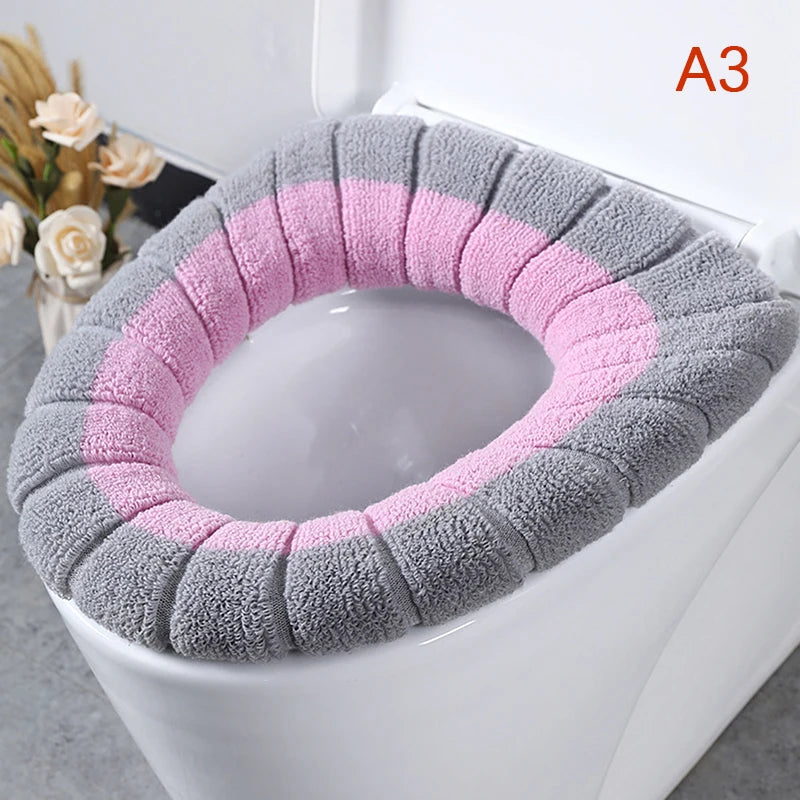 Warm Toilet Seat Cover Mat Bathroom Toilet Pad Cushion with Handle Thicker Soft Washable Closestool Warmer Accessories eprolo