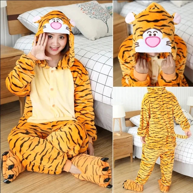 Winter Adults Kigurumi Animal Stitch Onesies Women Men Pajamas Suit Onepiece Halloween Christmas Hooded Cartoon Onesie Costumes eprolo