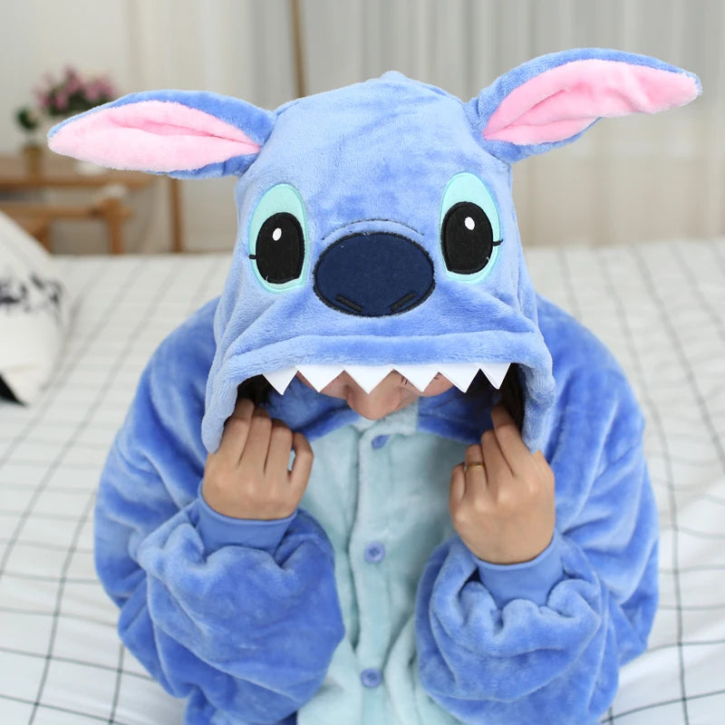 Winter Adults Kigurumi Animal Stitch Onesies Women Men Pajamas Suit Onepiece Halloween Christmas Hooded Cartoon Onesie Costumes eprolo