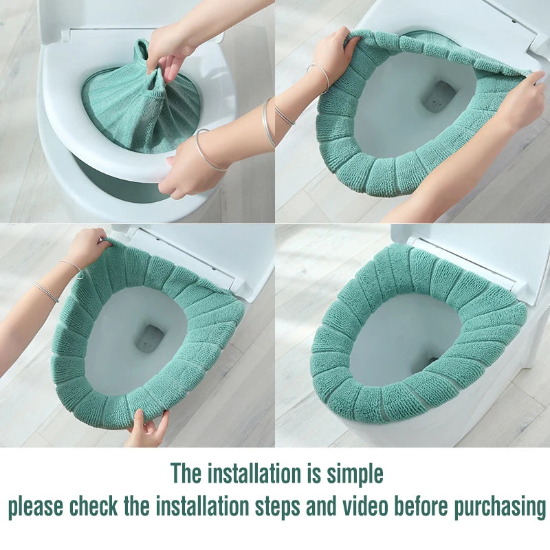 Winter Warm Toilet Seat Cover Mat Bathroom Toilet Pad Cushion with Handle Thicker Soft Washable Closestool Warmer Accessories eprolo