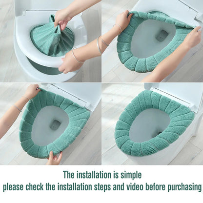 Winter Warm Toilet Seat Cover Mat Bathroom Toilet Pad Cushion with Handle Thicker Soft Washable Closestool Warmer Accessories eprolo