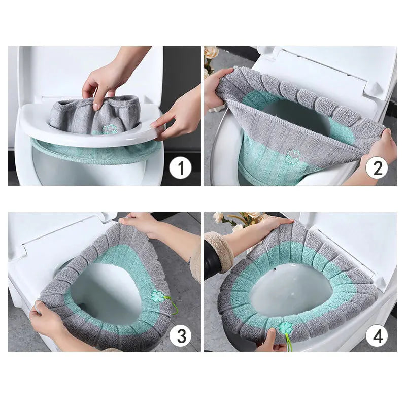 Winter Warm Toilet Seat Cover Mat Bathroom Toilet Pad Cushion with Handle Thicker Soft Washable Closestool Warmer Accessories eprolo