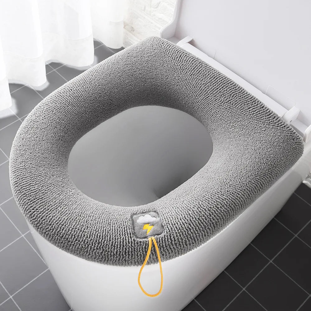 Winter Warm Toilet Seat Cover Mat Bathroom Toilet Pad Cushion with Handle Thicker Soft Washable Closestool Warmer Accessories eprolo