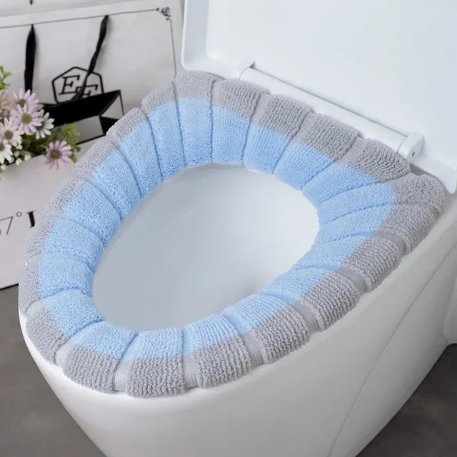 Winter Warm Toilet Seat Cover Washable Bathroom Toilet Pad Cushion With Handle Thicker Soft Mat Knitting Warmer Closestool Mat eprolo