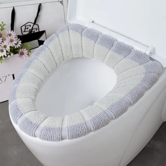 Winter Warm Toilet Seat Cover Washable Bathroom Toilet Pad Cushion With Handle Thicker Soft Mat Knitting Warmer Closestool Mat eprolo