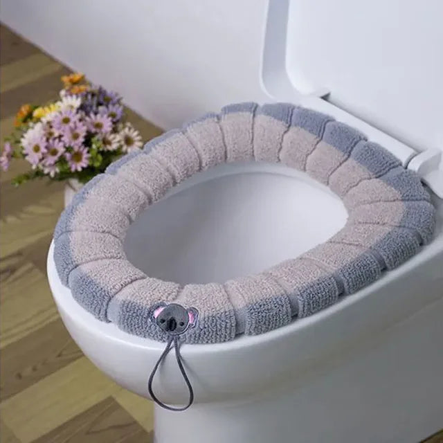 Winter Warm Toilet Seat Cover Washable Bathroom Toilet Pad Cushion With Handle Thicker Soft Mat Knitting Warmer Closestool Mat eprolo