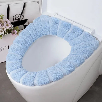 Winter Warm Toilet Seat Cover Washable Bathroom Toilet Pad Cushion With Handle Thicker Soft Mat Knitting Warmer Closestool Mat eprolo