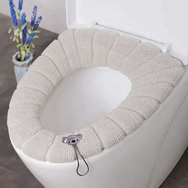 Winter Warm Toilet Seat Cover Washable Bathroom Toilet Pad Cushion With Handle Thicker Soft Mat Knitting Warmer Closestool Mat eprolo